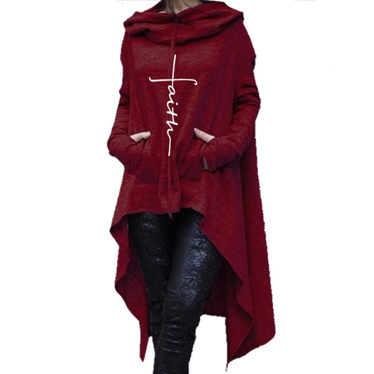 Long embroidered cloak hooded sweater - NuQuTees*N*Tops Tops NuQuTees*N*topsCJ