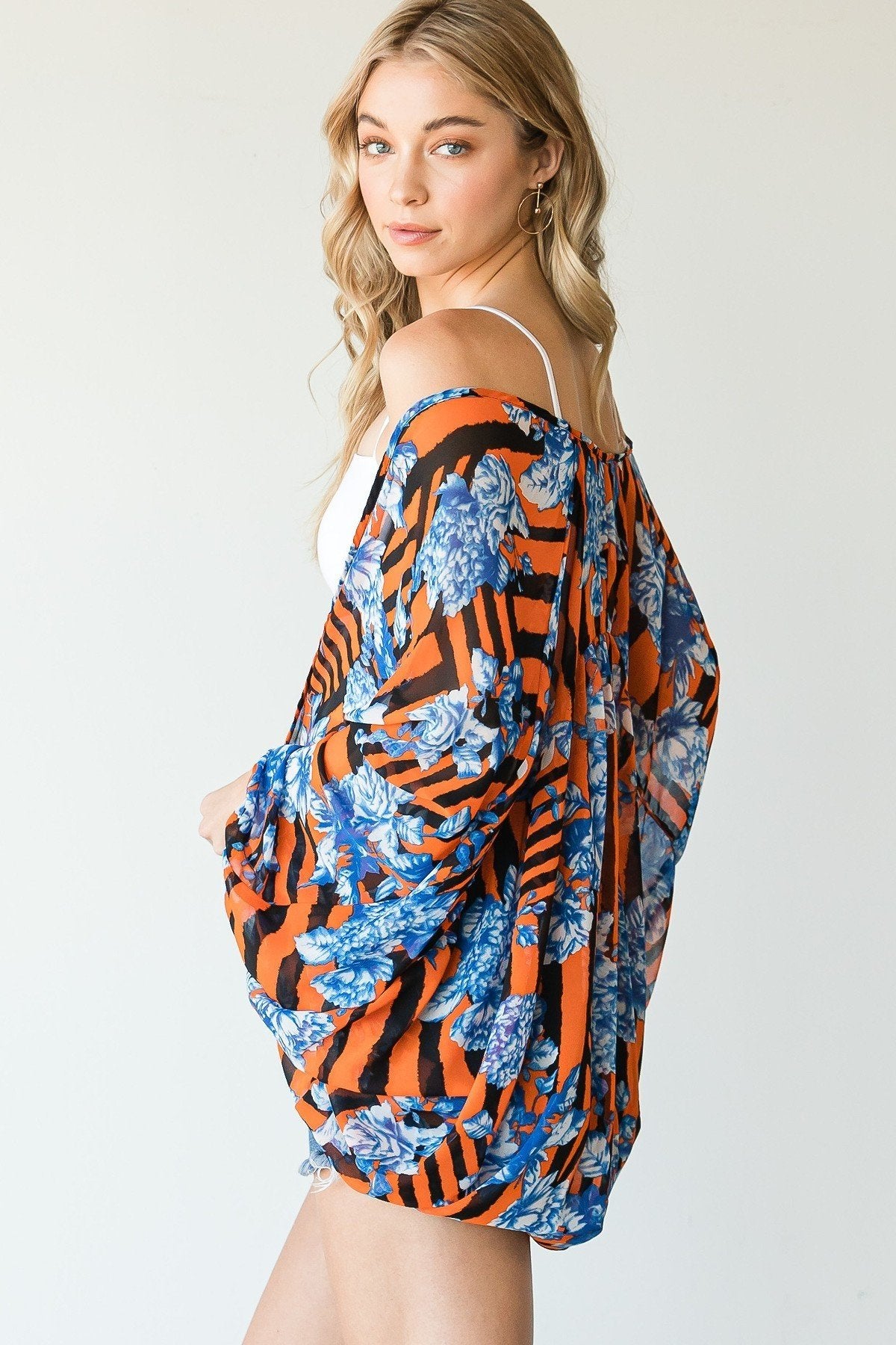 Stripes And Floral Print Lightweight Kimono - NuQuTees*N*Tops Shirts & Tops NuQuTees*N*TopsCC