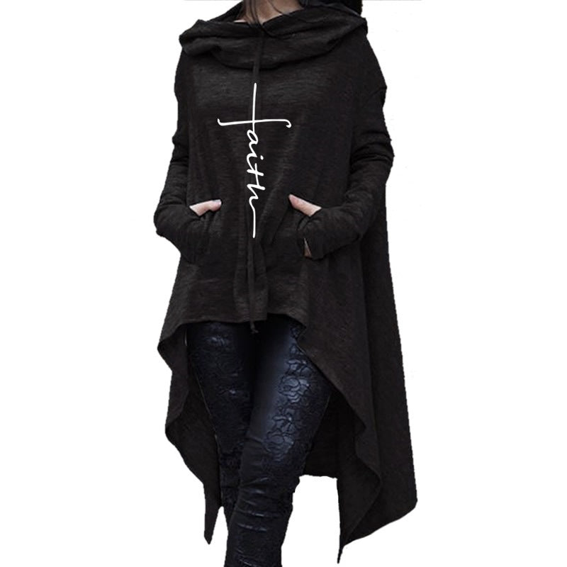 Long embroidered cloak hooded sweater - NuQuTees*N*Tops Tops NuQuTees*N*topsCJ