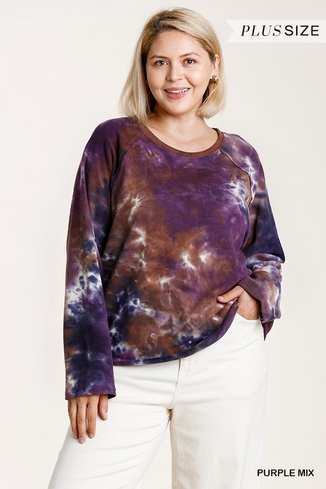French Terry Tie-dye Raglan Long Sleeve Top With Raw Hem - NuQuTees*N*Tops Shirts NuQuTees*N*TopsCC