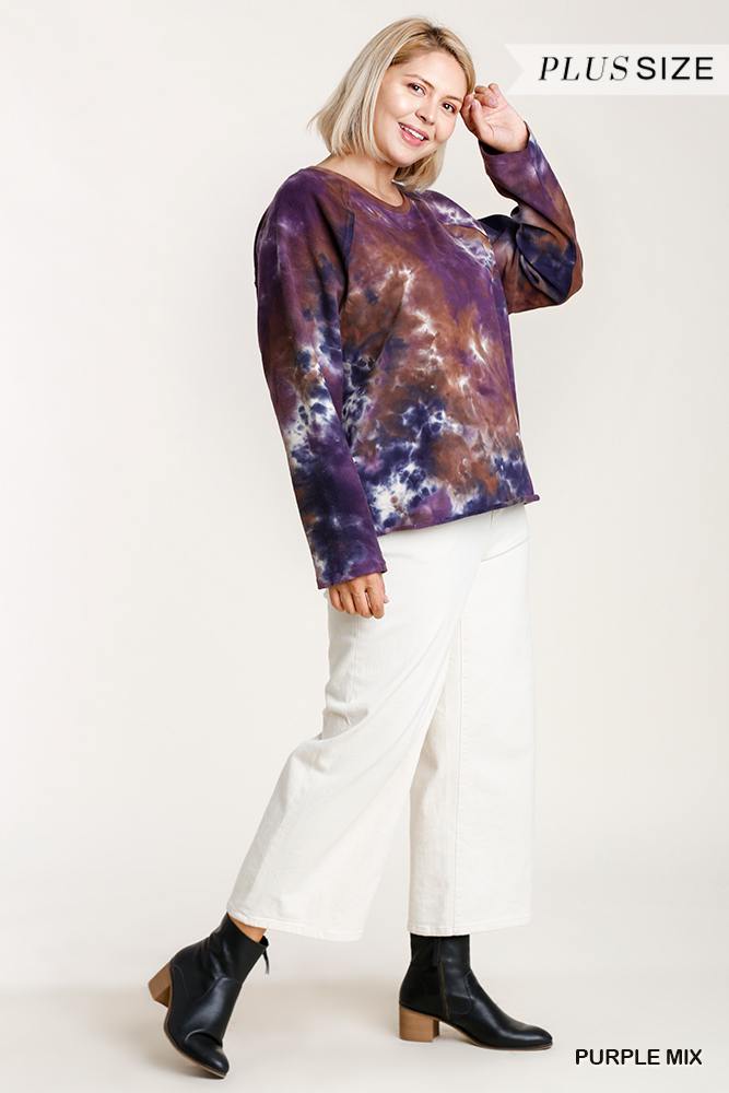 French Terry Tie-dye Raglan Long Sleeve Top With Raw Hem - NuQuTees*N*Tops Shirts NuQuTees*N*TopsCC