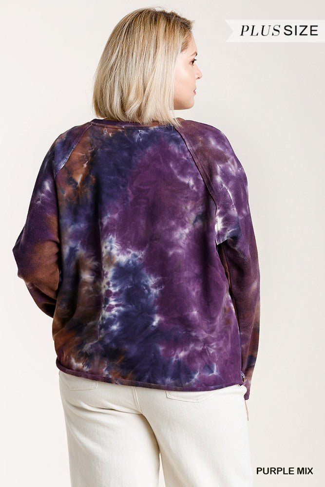 French Terry Tie-dye Raglan Long Sleeve Top With Raw Hem - NuQuTees*N*Tops Shirts NuQuTees*N*TopsCC