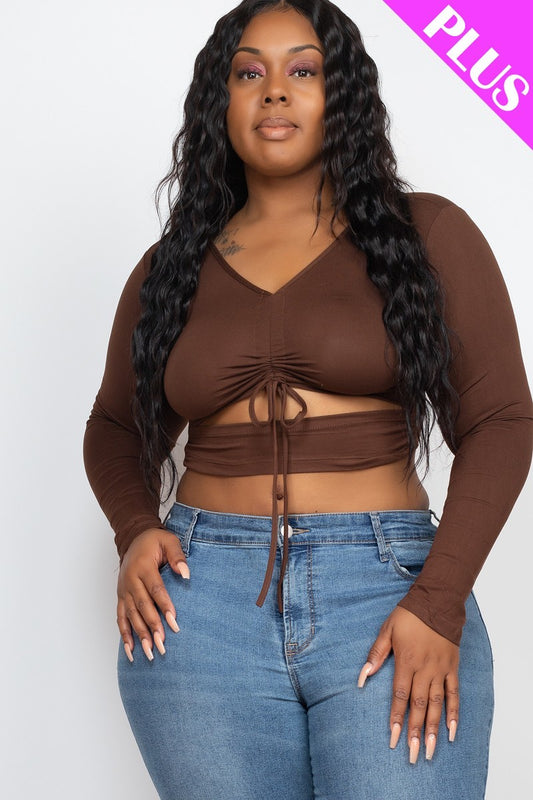 Plus Size Drawstring Ruched Cutout Crop Top - NuQuTees*N*Tops Tops NuQuTees*N*TopsCC