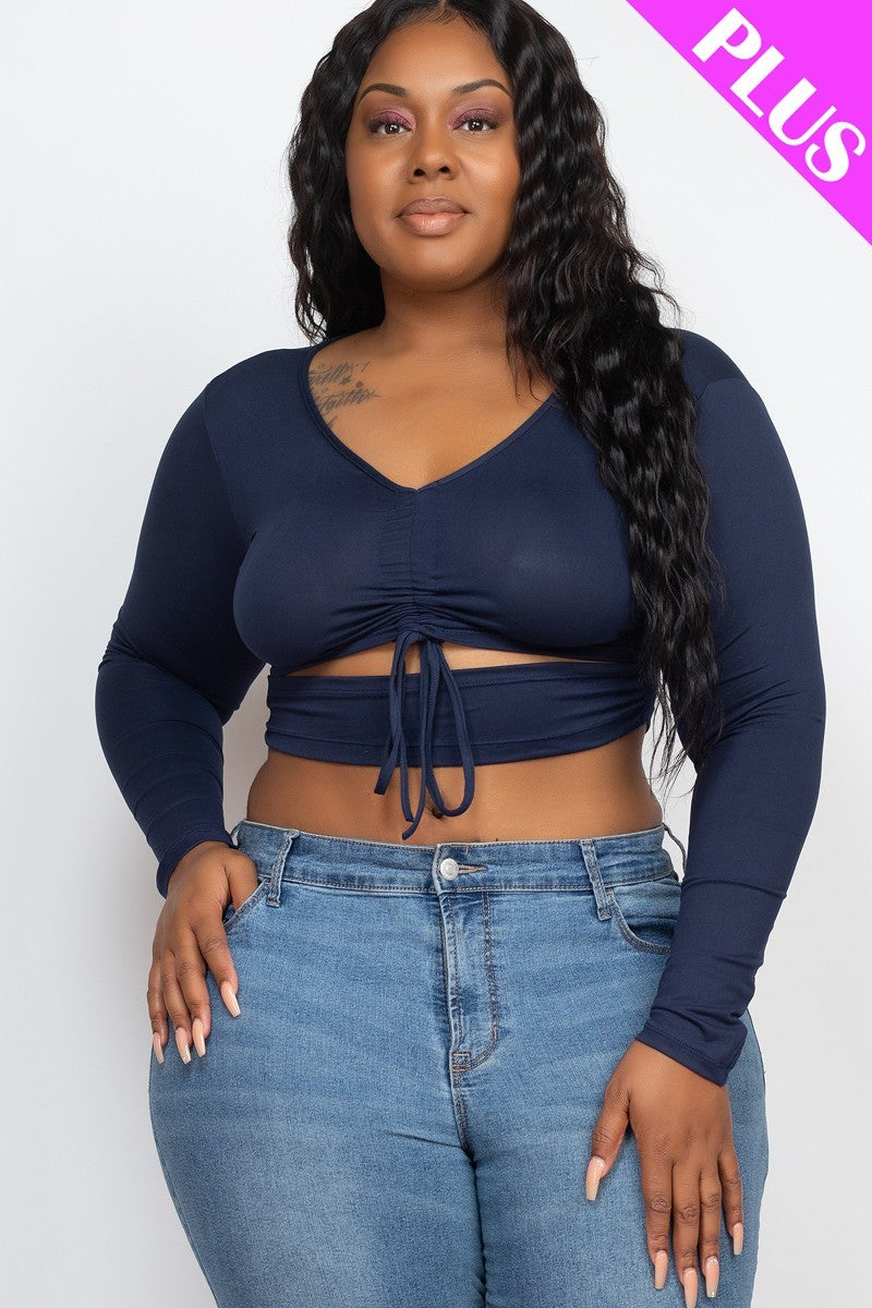 Plus Size Drawstring Ruched Cutout Crop Top - NuQuTees*N*Tops Tops NuQuTees*N*TopsCC