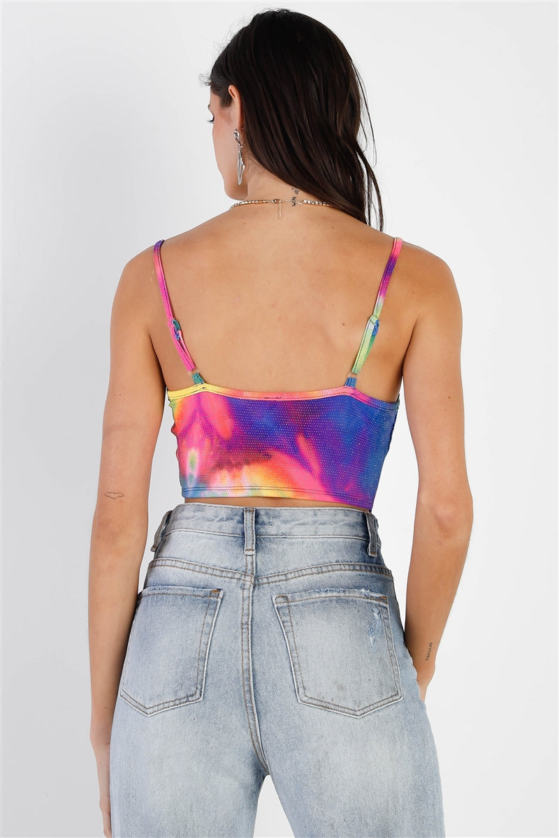 Multi Color Neon Tie-dye Lurex Cowl Neck Sleeveless Crop Top - NuQuTees*N*Tops NuQuTees*N*TopsCC