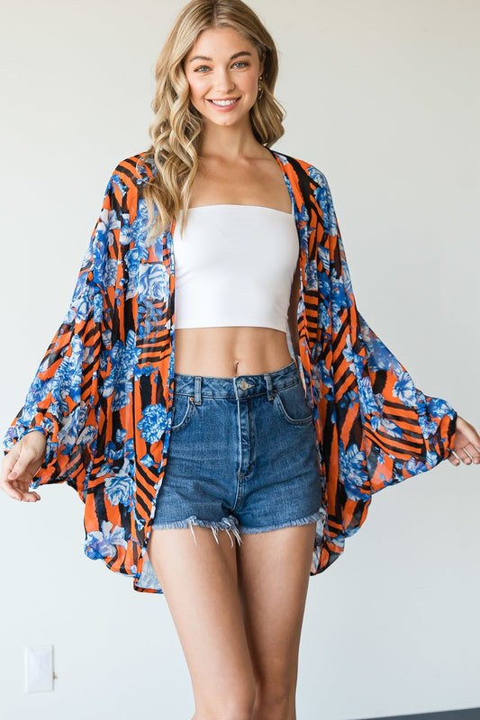 Stripes And Floral Print Lightweight Kimono - NuQuTees*N*Tops Shirts & Tops NuQuTees*N*TopsCC