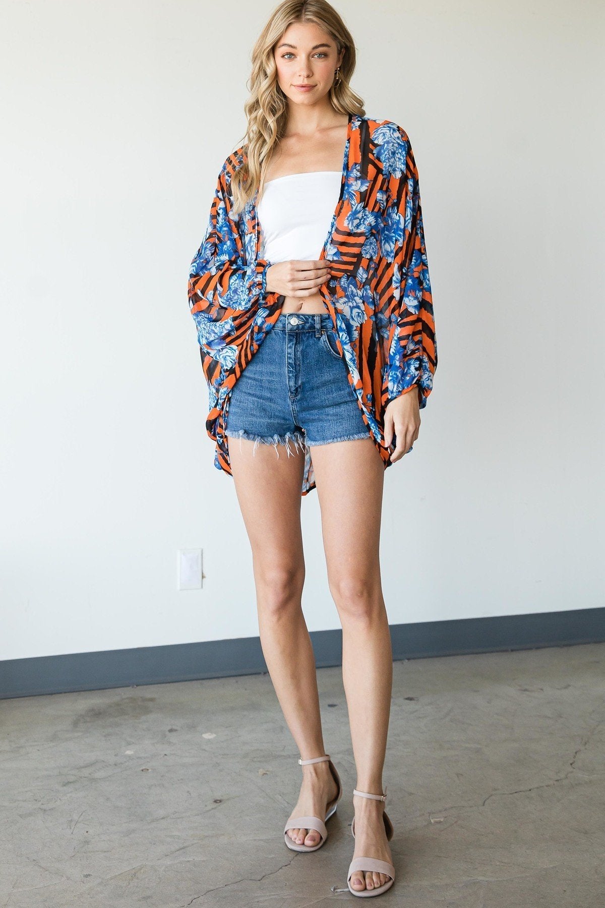 Stripes And Floral Print Lightweight Kimono - NuQuTees*N*Tops Shirts & Tops NuQuTees*N*TopsCC