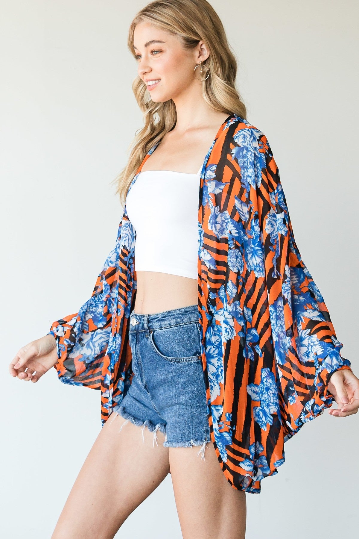 Stripes And Floral Print Lightweight Kimono - NuQuTees*N*Tops Shirts & Tops NuQuTees*N*TopsCC