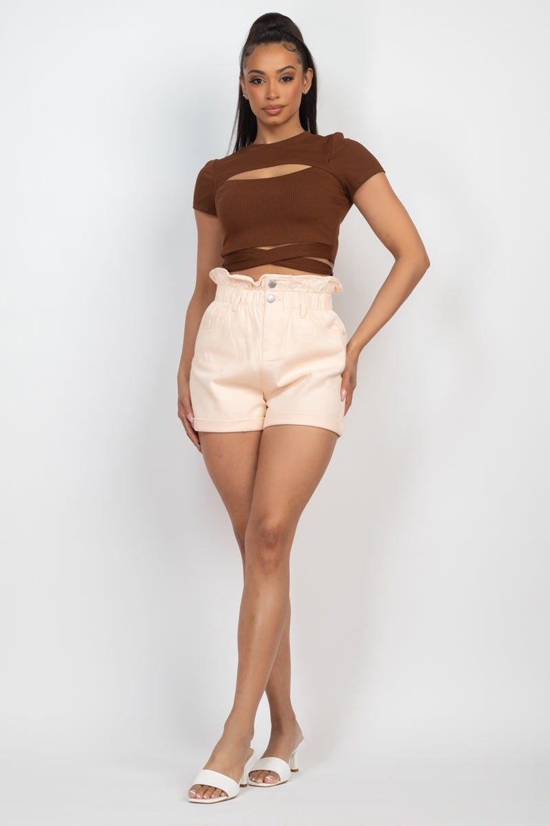 Self-tie Ribbon Front Cutout Crop Top - NuQuTees*N*Tops Shirts & Tops NuQuTees*N*TopsCC