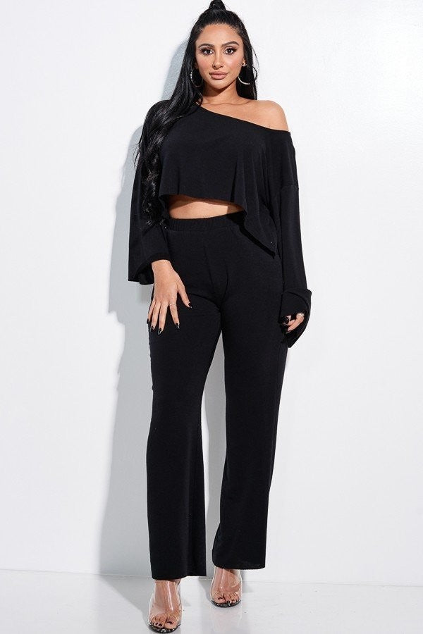 French Terry Long Slouchy Sleeve Top & Pants w/ Pockets Two Piece - NuQuTees*N*Tops Bottoms NuQuTees*N*TopsCC